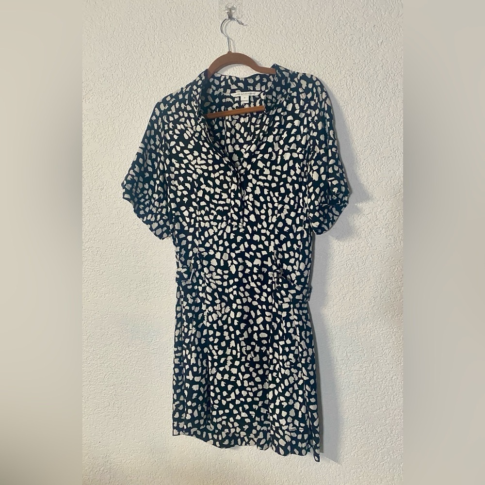 Diane Von Furstenberg Pharo Stretch Silk Shirt dress Abstract Pebble Print Sz10